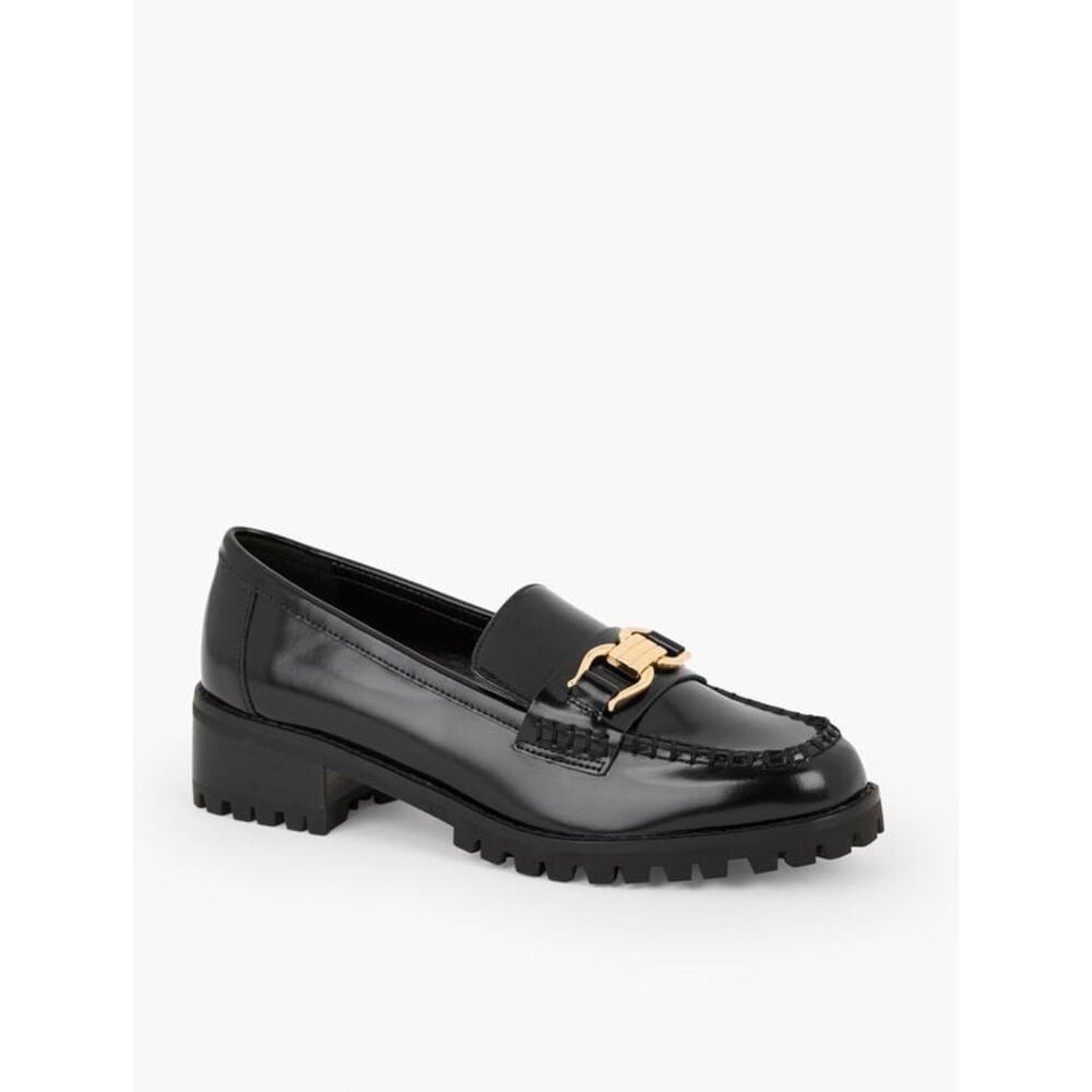 Talbots Gianna Leather Loafers Gold Accents Size 8M Chunky Lug Sole Preppy - Picture 2 of 12